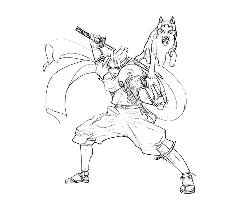 Dibujo de Samurai con Lobo para Colorear