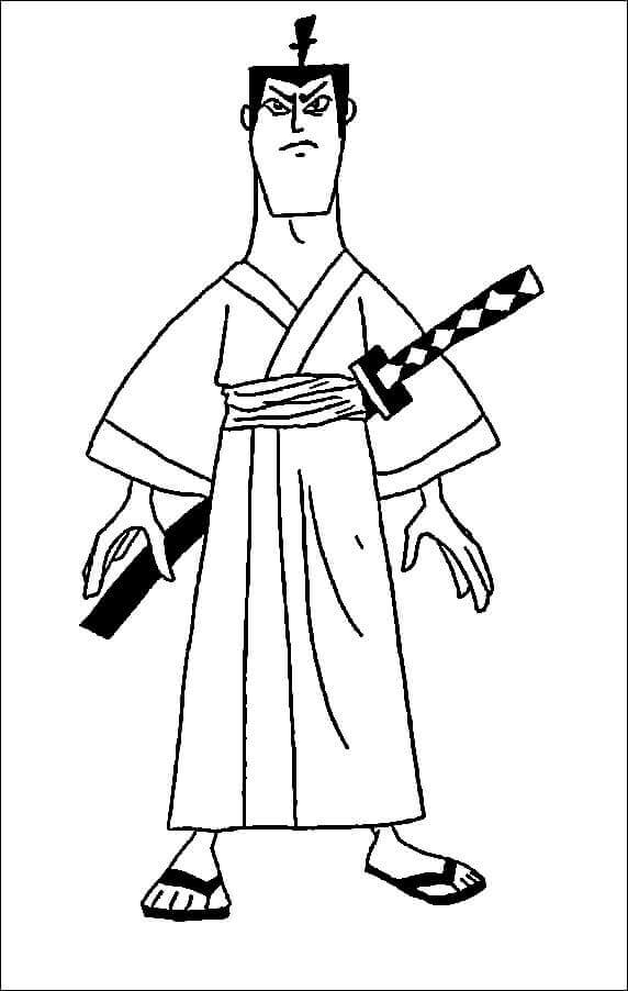 Dibujo de Samurai de Dibujos Animados para Colorear