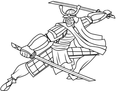 Dibujo de Samurai Sosteniendo Dos Espadas para Colorear