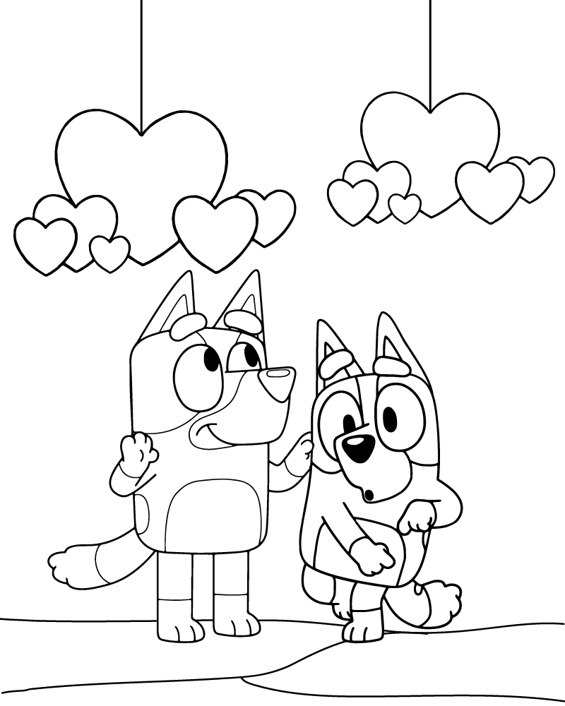 Dibujo de Bluey And Bingo Valentines Coloring Page para Colorear