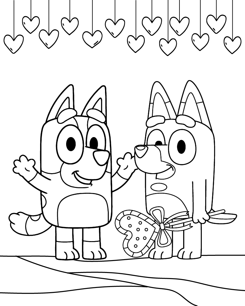 Dibujo de Bluey Love Theme Coloring Page para Colorear