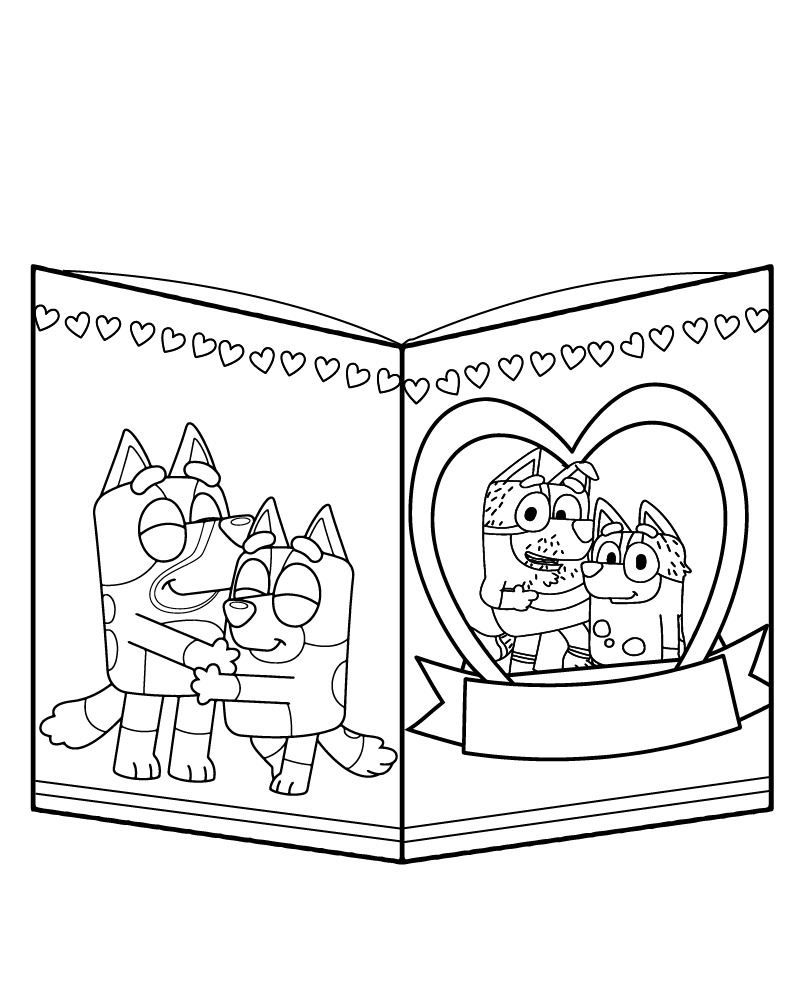 Dibujo de Bluey Valentine Cards Coloring Page para Colorear