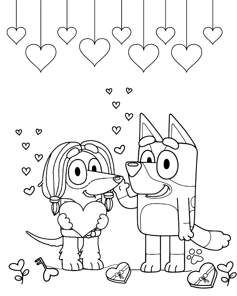 Dibujo de Bluey Valentines Coloring Page para Colorear