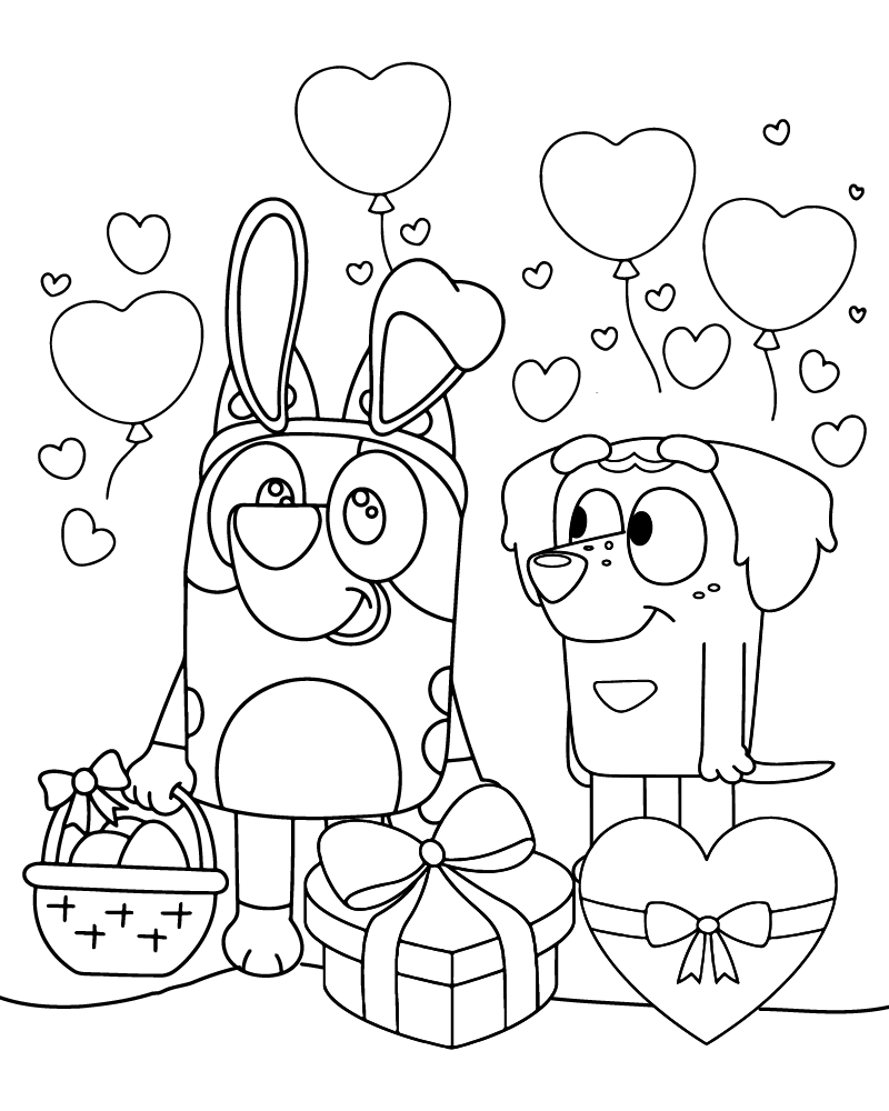 Dibujo de Bluey Valentines Gift Coloring Page para Colorear