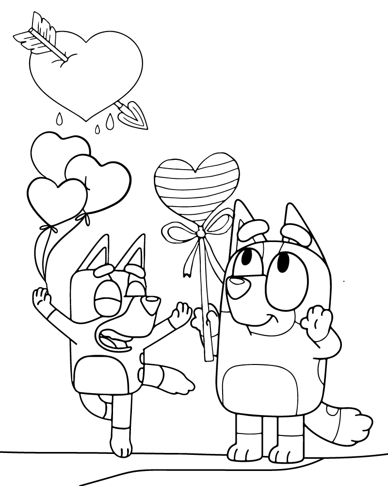 Dibujo de Valentines Bluey Coloring Page para Colorear
