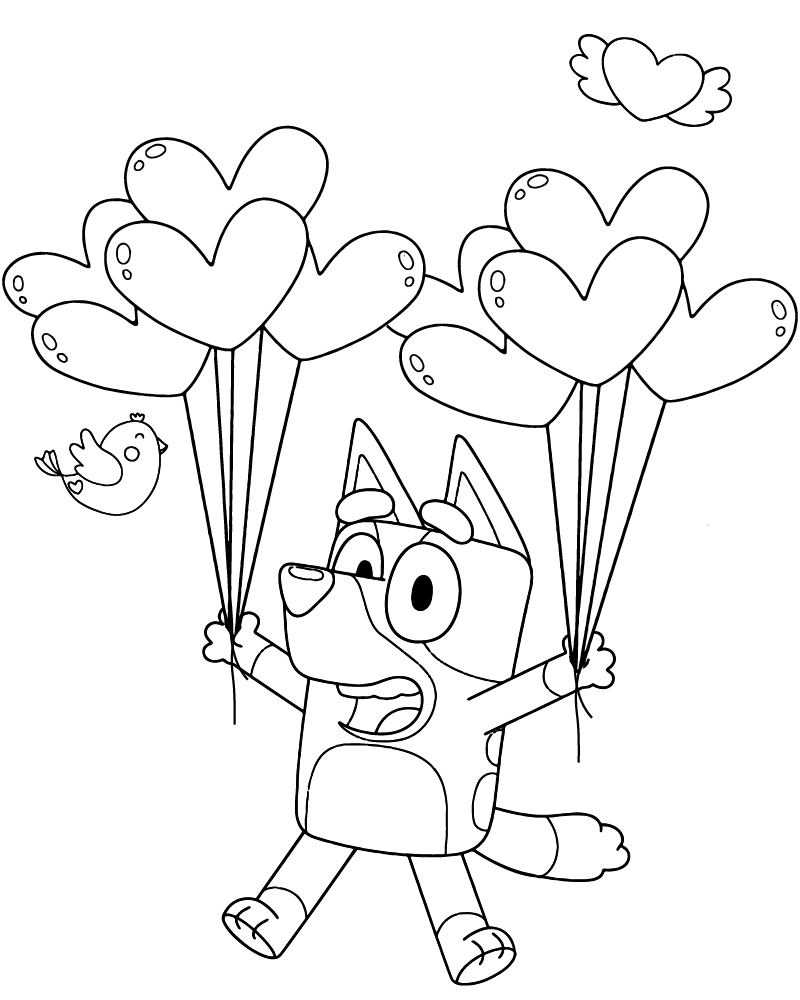 Dibujo de Valentines Day Bluey Printable para Colorear