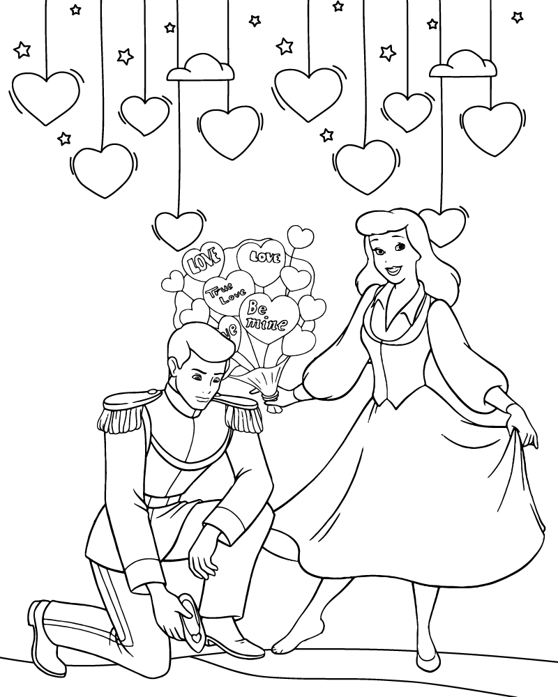 Dibujo de Cute Disney Princess Valentines Coloring Page para Colorear