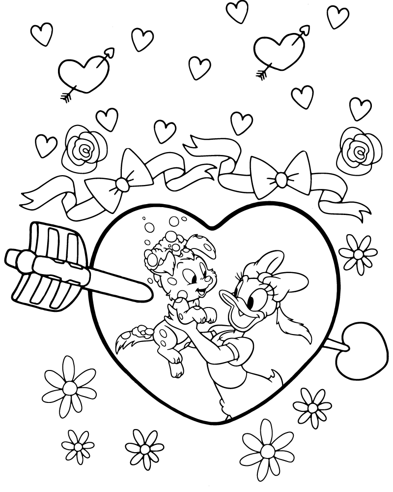 Dibujo de Disney Cartoon Valentines Coloring Page para Colorear