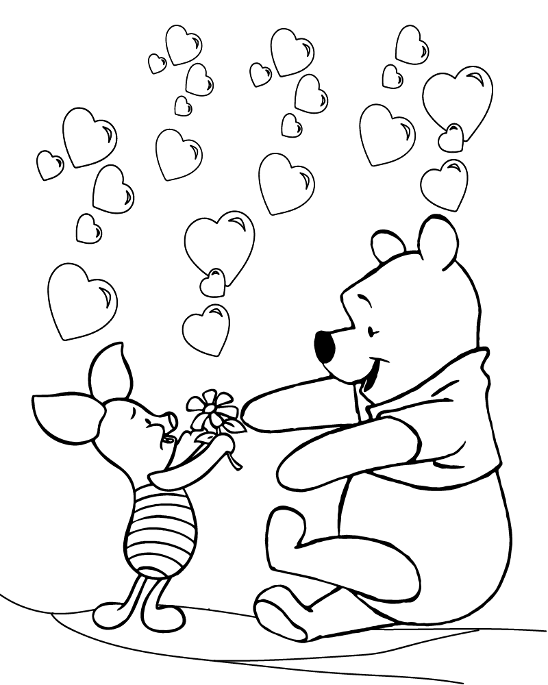 Dibujo de Disney Winnie The Pooh Valentines Day Coloring Page para Colorear