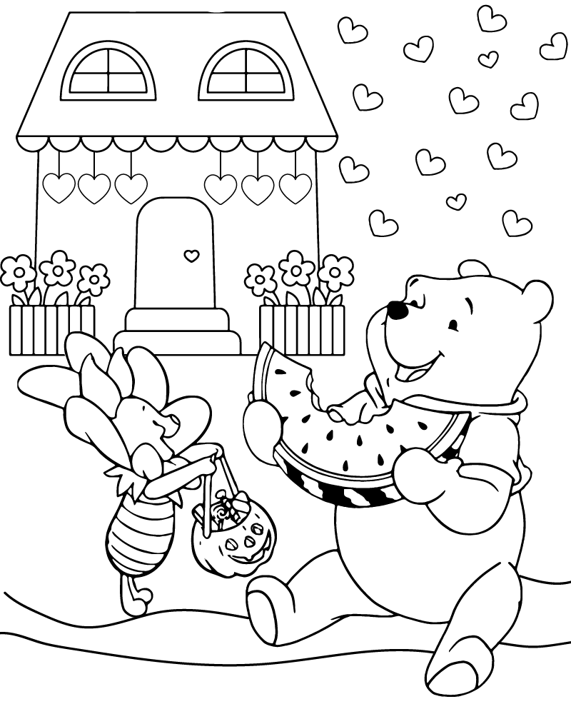 Dibujo de Pooh Valentines Day Coloring Sheet para Colorear