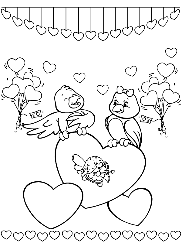 Dibujo de Birds Cute Valentines Coloring Pagepng para Colorear