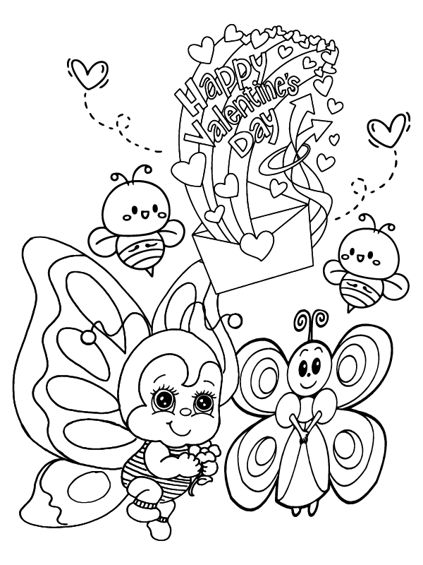 Dibujo de Butterflies Cute Valentines Coloring Pagepng para Colorear