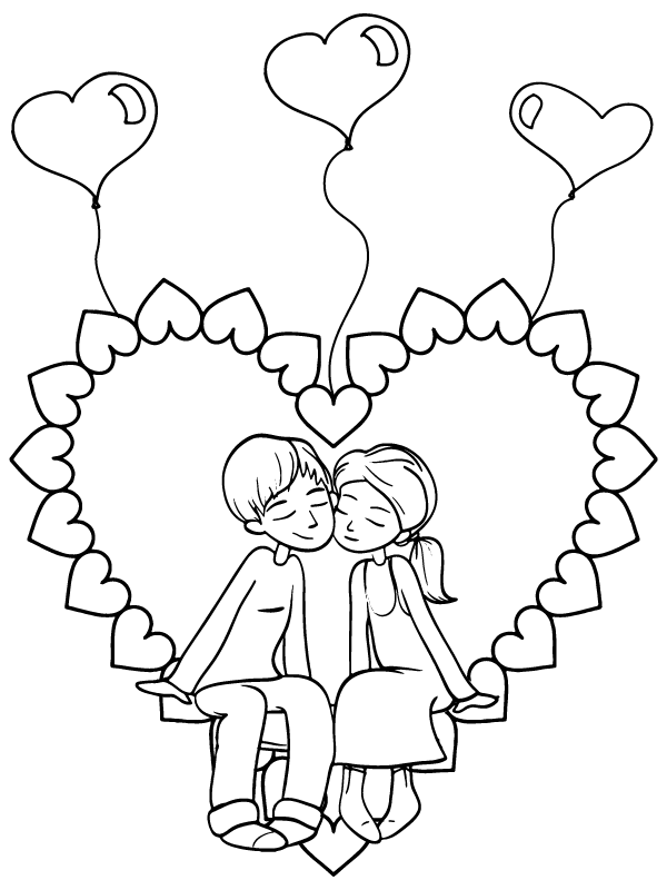 Dibujo de Cute Couples In Valentines Coloring Pagepng para Colorear