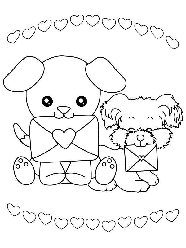 Dibujo de Cute Puppies In Valentines Coloring Pagepng para Colorear