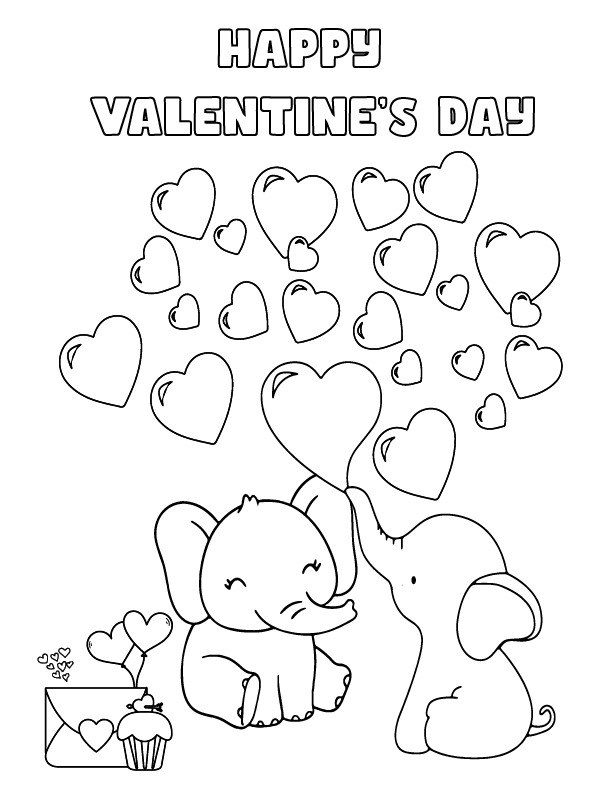 Dibujo de Elephant Cute Valentines Coloring Pagepng para Colorear