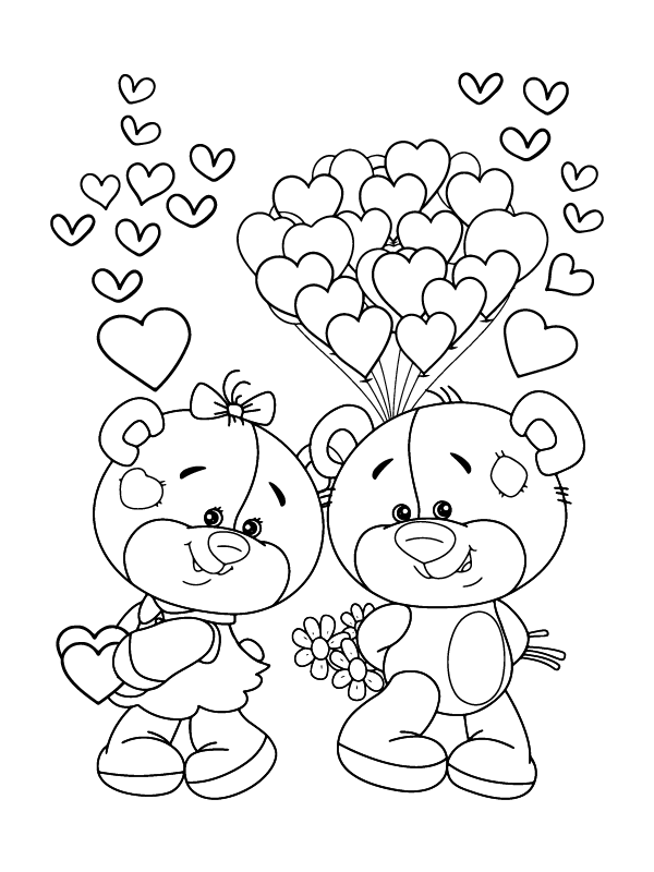 Dibujo de Happy Bears In Cute Valentines Coloring Pagepng para Colorear