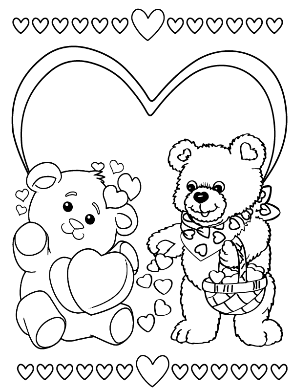 Dibujo de Hearts And Cute Valentine Bears Coloring Pagepng para Colorear