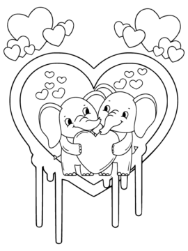 Dibujo de Two Cute Elephants In Valentines Coloring Pagepng para Colorear