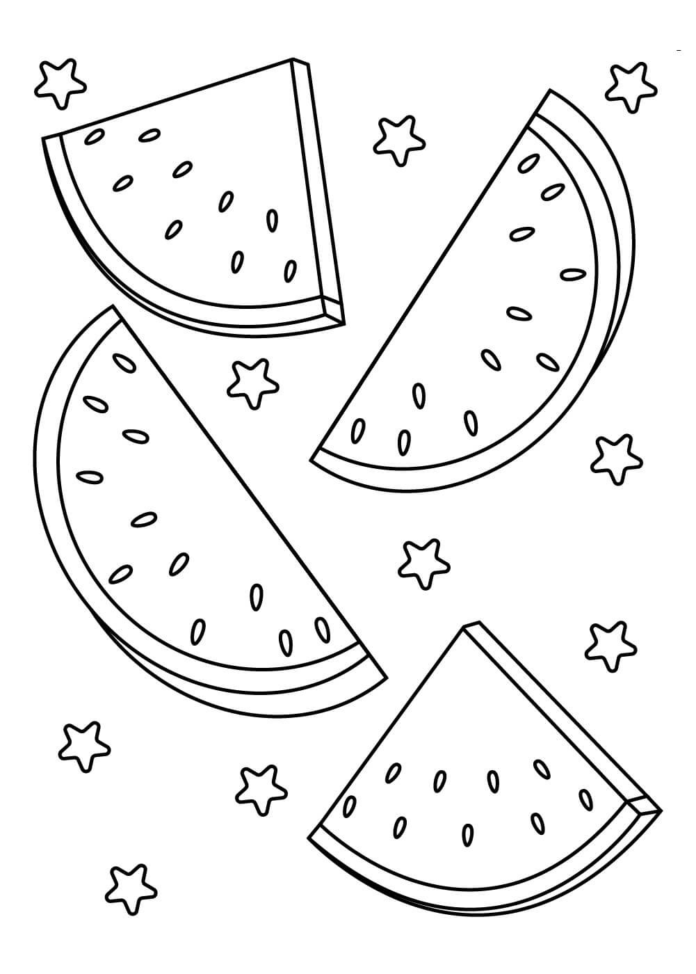 Dibujo de Cuatro Rebanadas de sandía para Colorear