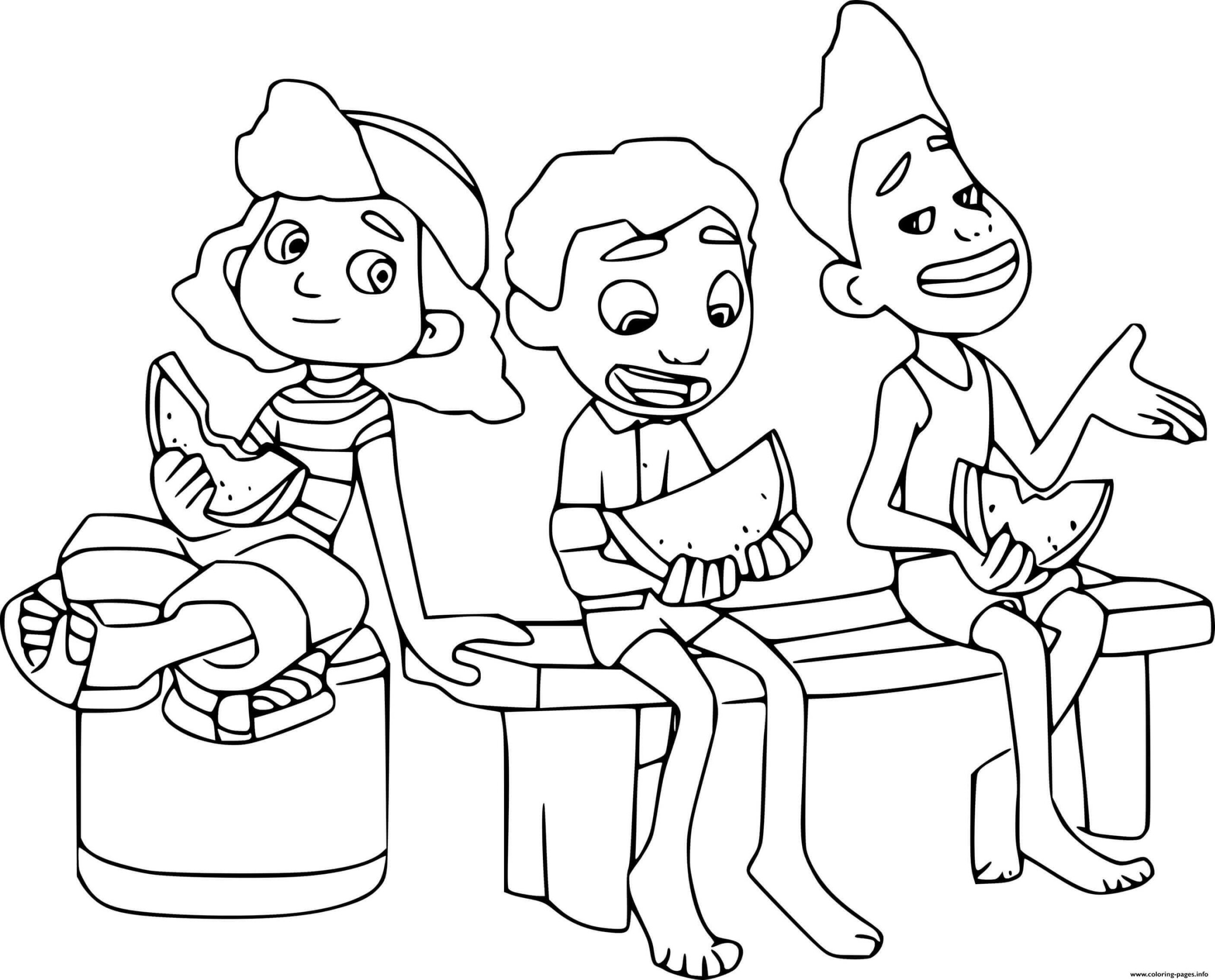 Dibujo de Giulia y Amigos Comiendo sandía para Colorear