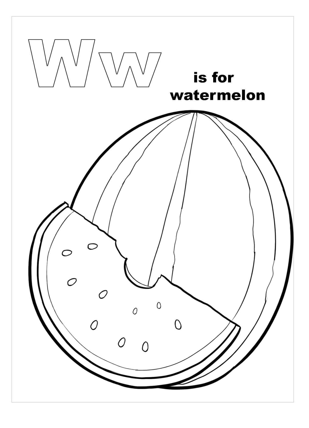 Dibujo de La Letra W Es para sandía para Colorear