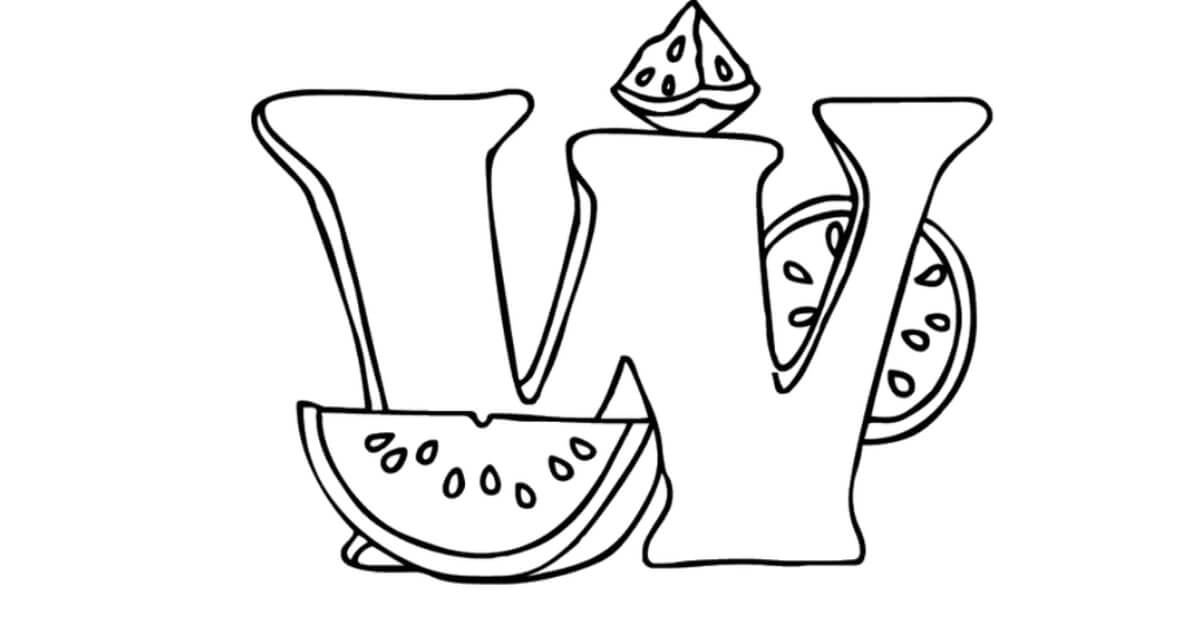 Dibujo de Letra W con Rebanada de sandía para Colorear