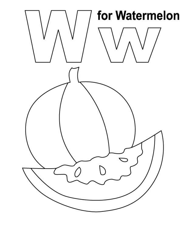 Dibujo de Letra W de sandía para Colorear