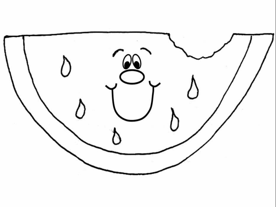Dibujo de Rebanada de sandía de Dibujos Animados para Colorear
