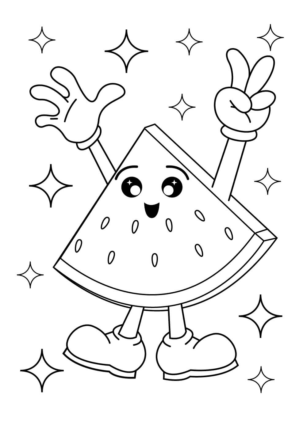 Dibujo de Rebanada de sandía Feliz para Colorear