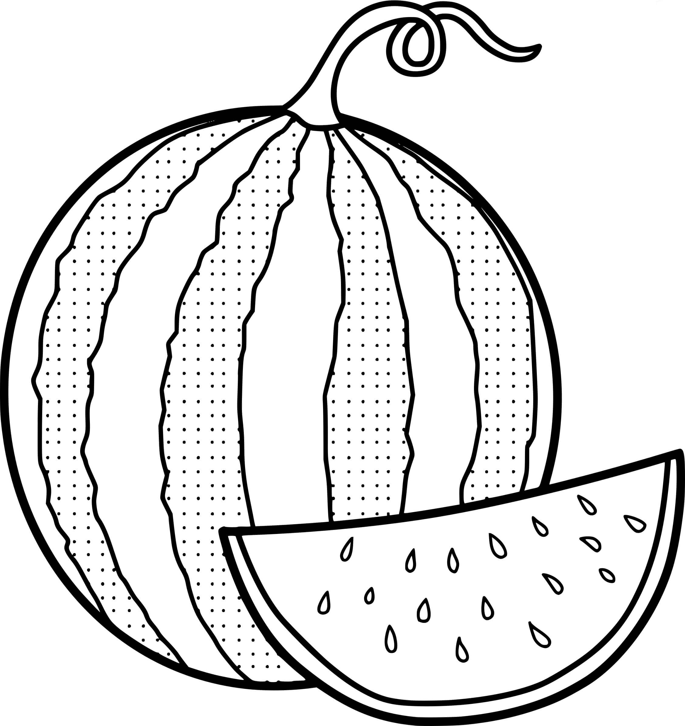 Dibujo de Rebanada de sandía y sandía Simple para Colorear