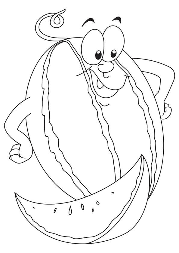 Dibujo de Sandía de Dibujos Animados para Colorear