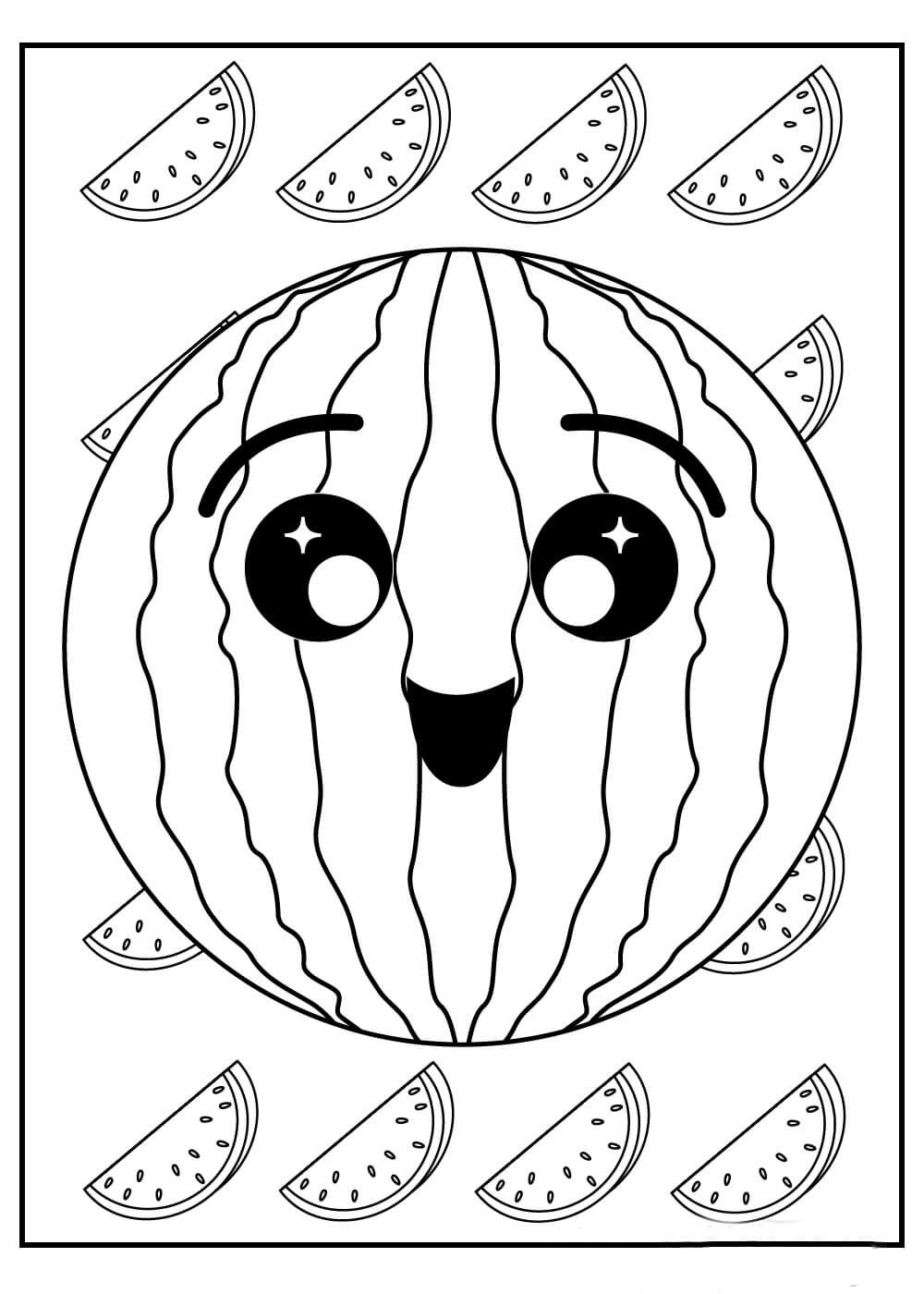 Dibujo de Sandía Kawai para Colorear