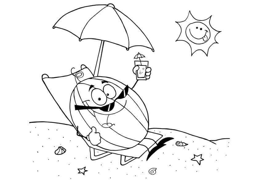 Dibujo de Sr sandía en la Playa para Colorear