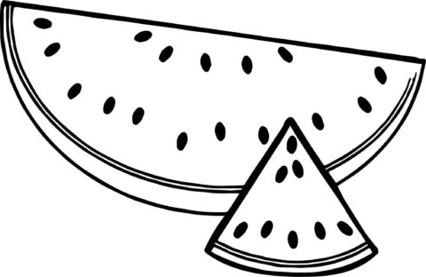 Dibujo de Una Mitad y un triángulo de sandía de Verano en Rodajas para Colorear