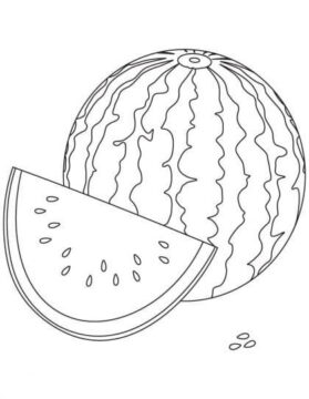 Dibujo de Una sandía y una Rebanada de sandía para Colorear