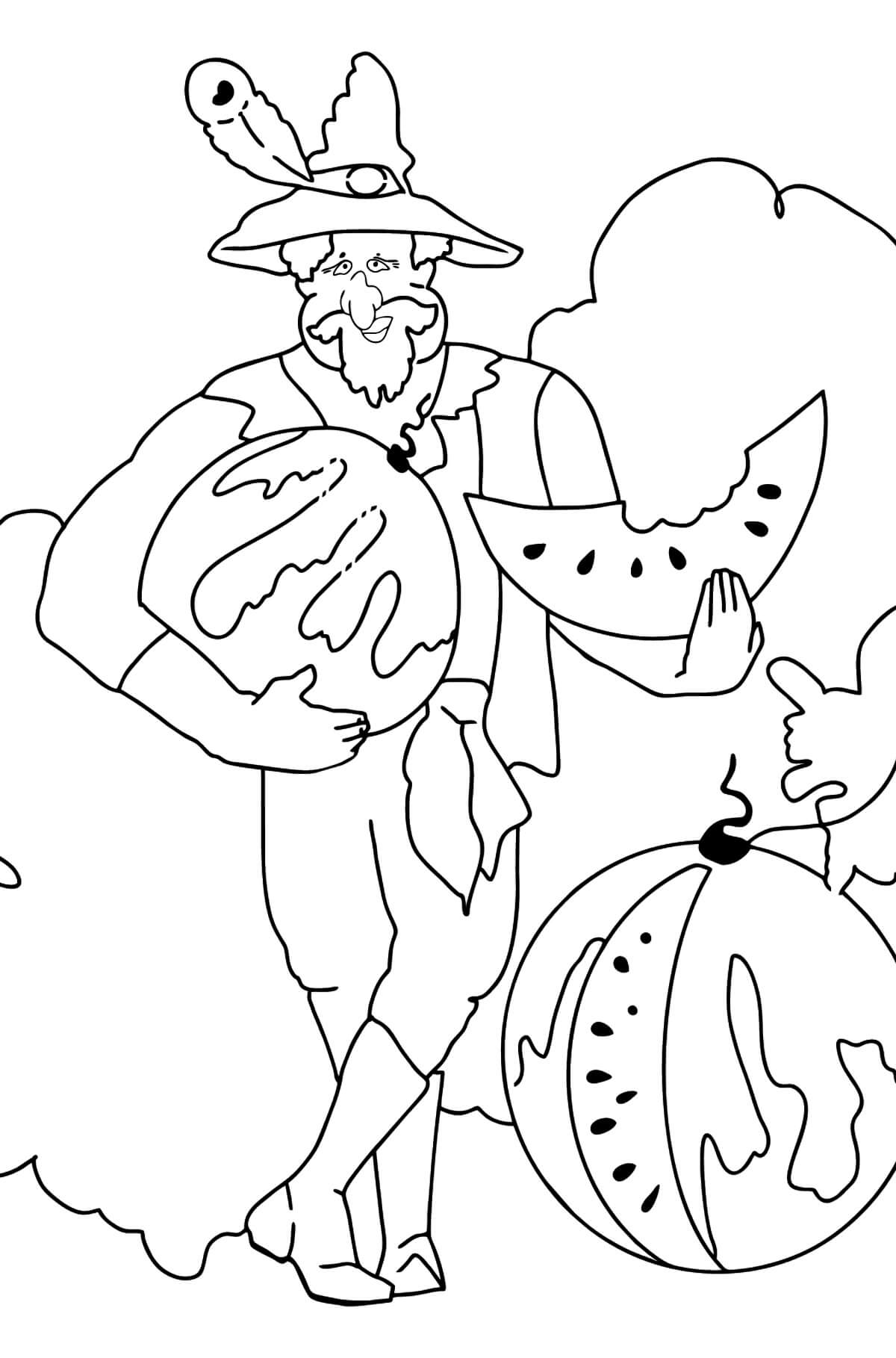 Dibujo de Viejo Comiendo sandía para Colorear