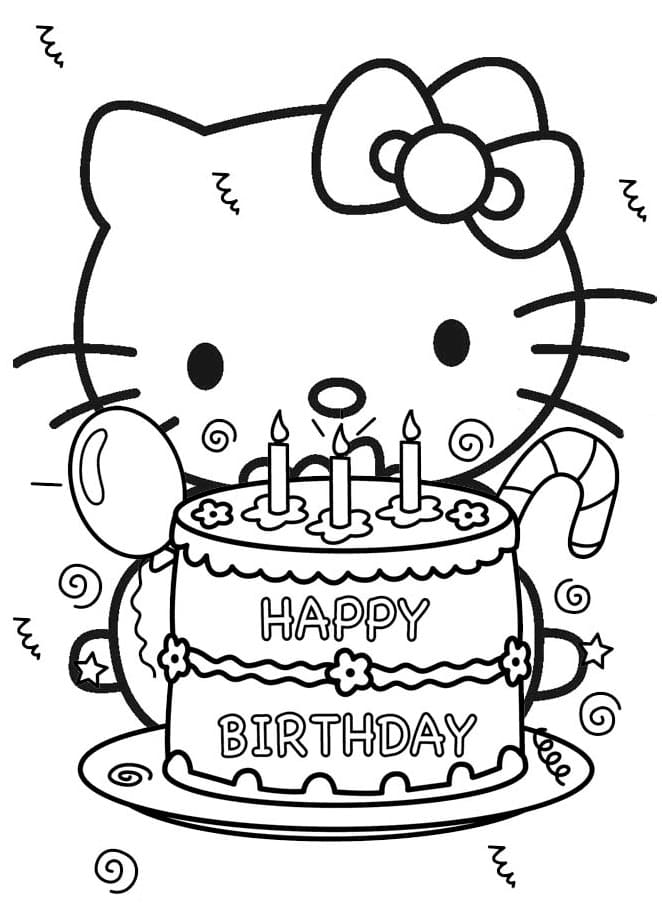 Dibujo de Feliz cumpleaños Hello Kitty página para Colorear