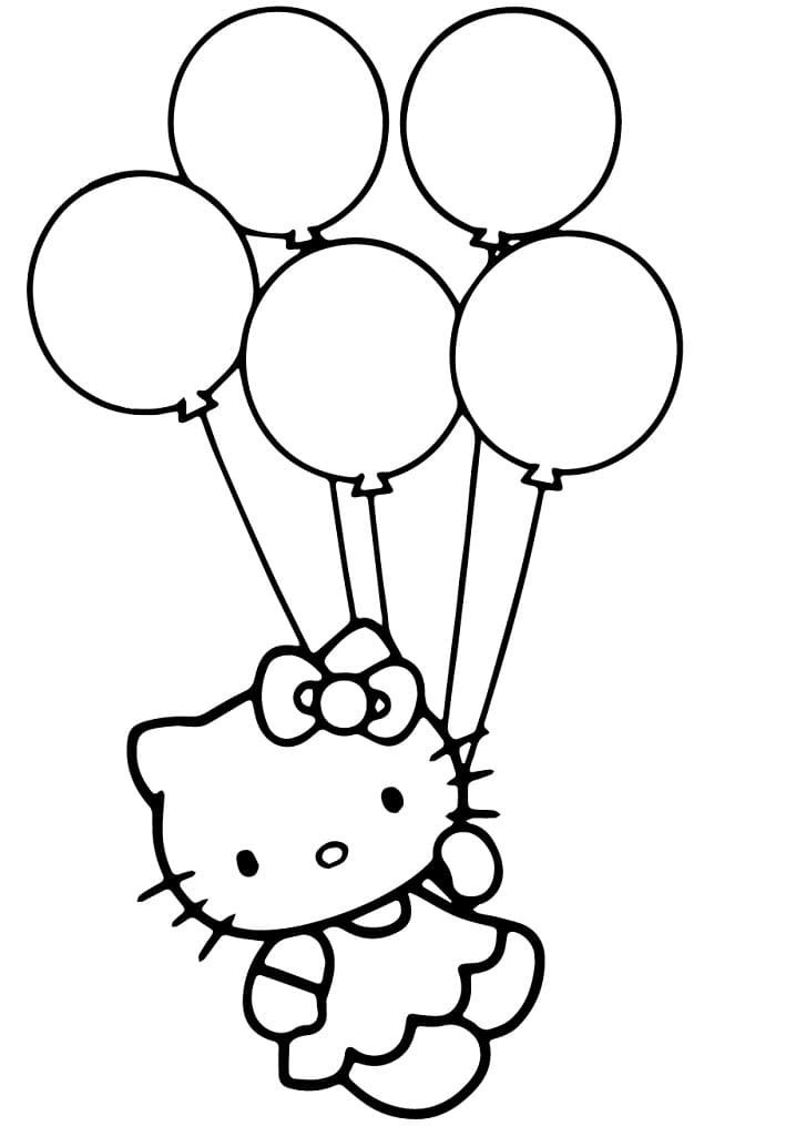 Dibujo de Hello Kitty y Globos página para Colorear