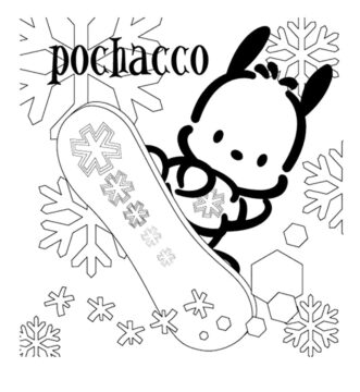 Dibujo de Página para Colorear de Pochacco Snowboarding para Colorear