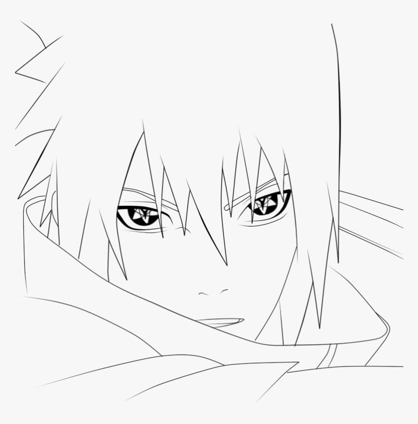 Dibujo de Cara Impresionante Sasuke para Colorear