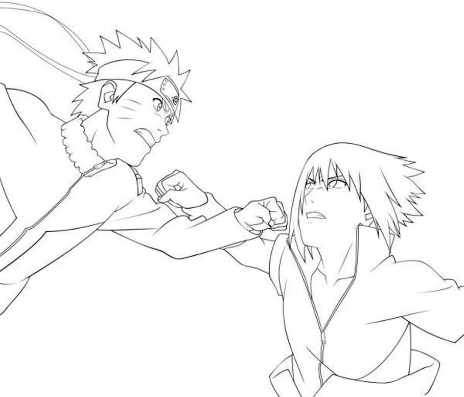 Dibujo de Chibi Sasuke y Sus Amigos para Colorear