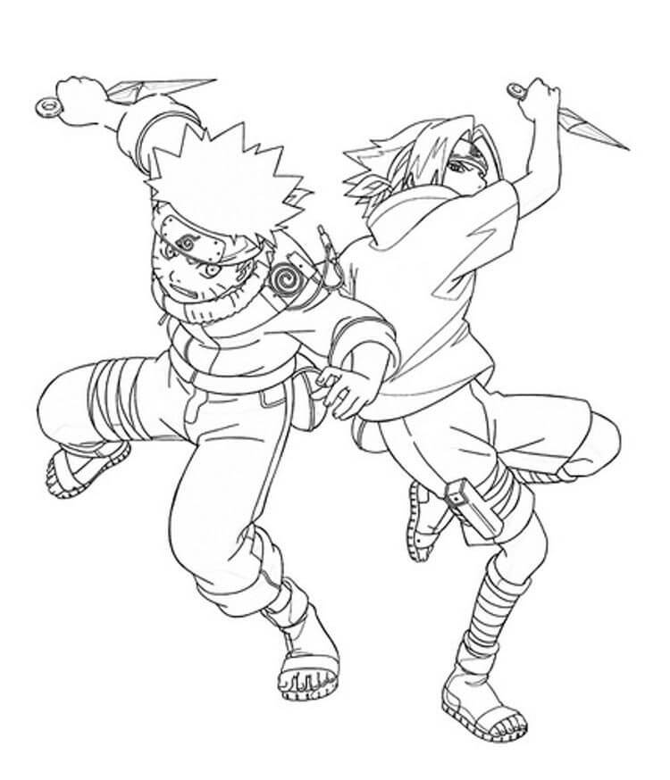 Dibujo de Pelea Entre el pequeño Sasuke y Naruto para Colorear