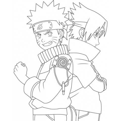 Dibujo de Pequeño Sasuke y Naruto Diversion para Colorear