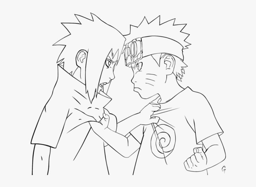 Dibujo de Pequeño Sasuke y Naruto Enojados para Colorear