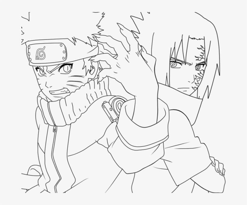 Dibujo de Pequeño Sasuke y Naruto para Colorear