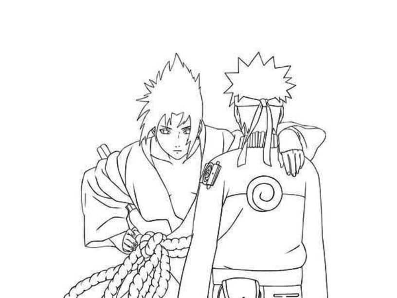 Dibujo de Sasuke Abraza a Naruto para Colorear