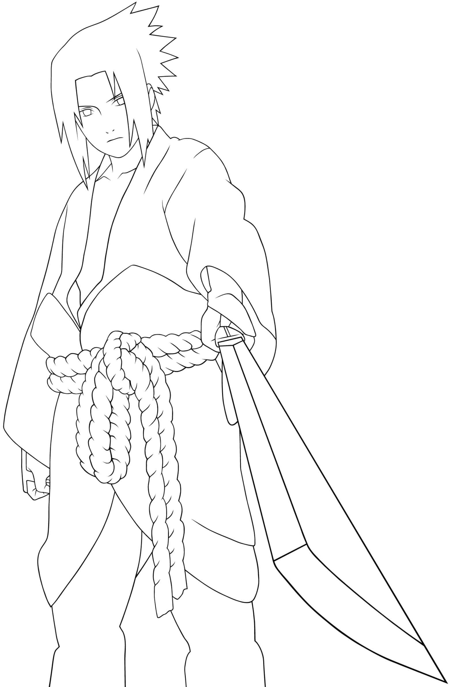 Dibujo de Sasuke con Espada 2 para Colorear