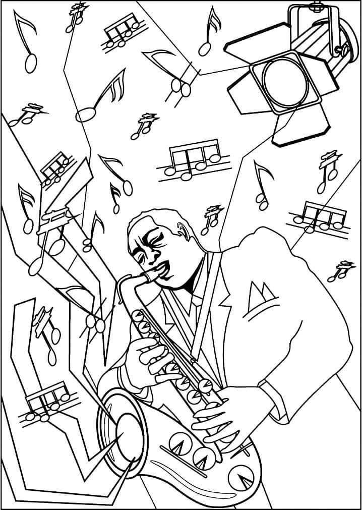 Dibujo de Cara de Hombre Saxofonista para Colorear