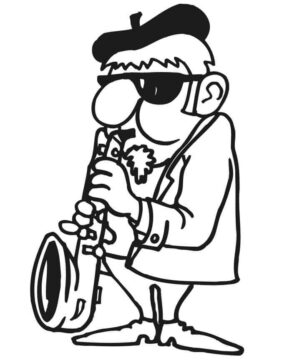 Dibujo de Viejo Saxofonista para Colorear