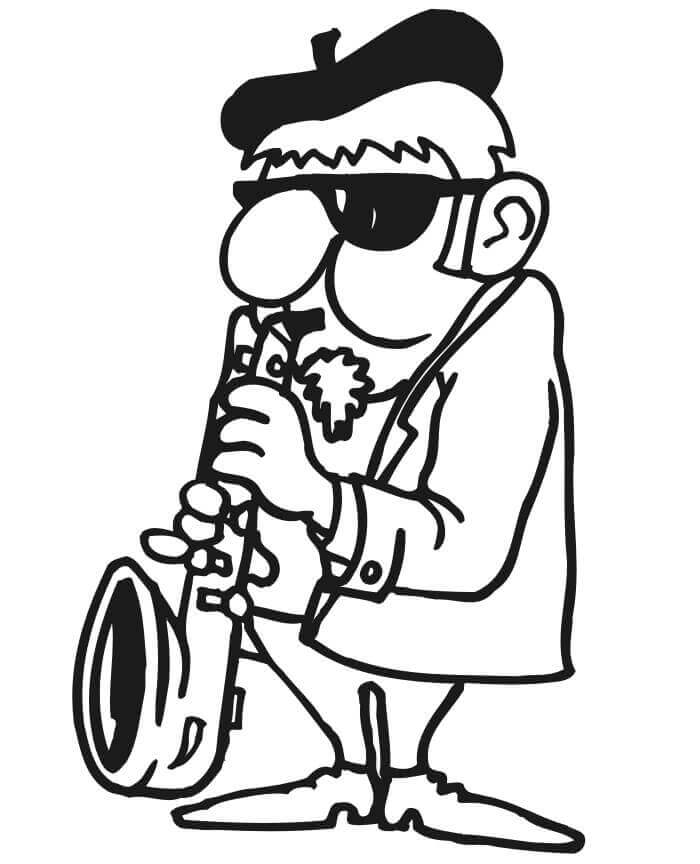 Dibujo de Viejo Saxofonista para Colorear